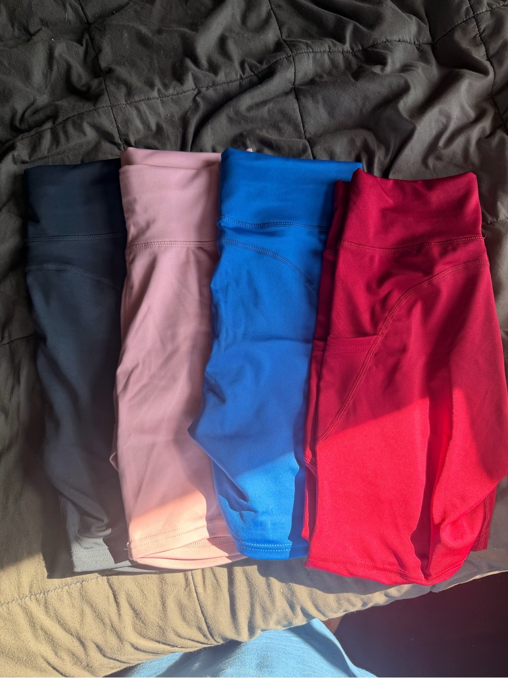Assorted High-Waist Active Shorts - Black, Dusty Pink, Royal Blue, Red